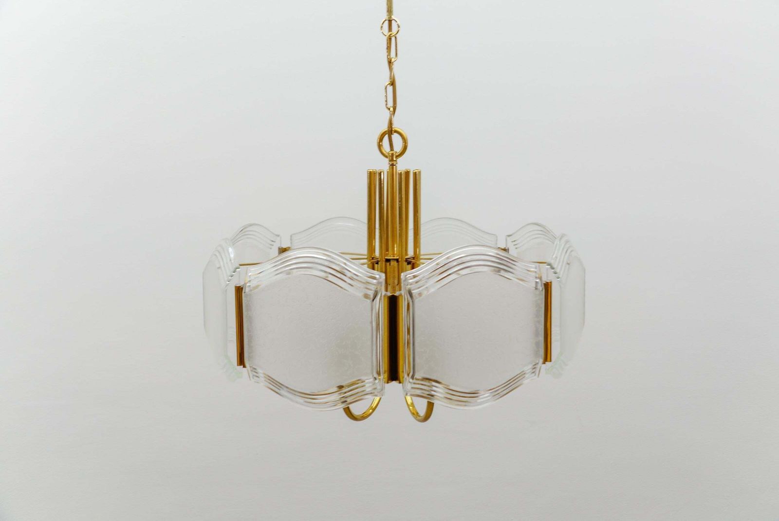 Elegant Brass And Glass Chandelier / Ceiling Lamp, Germany 1960s photo vinterior