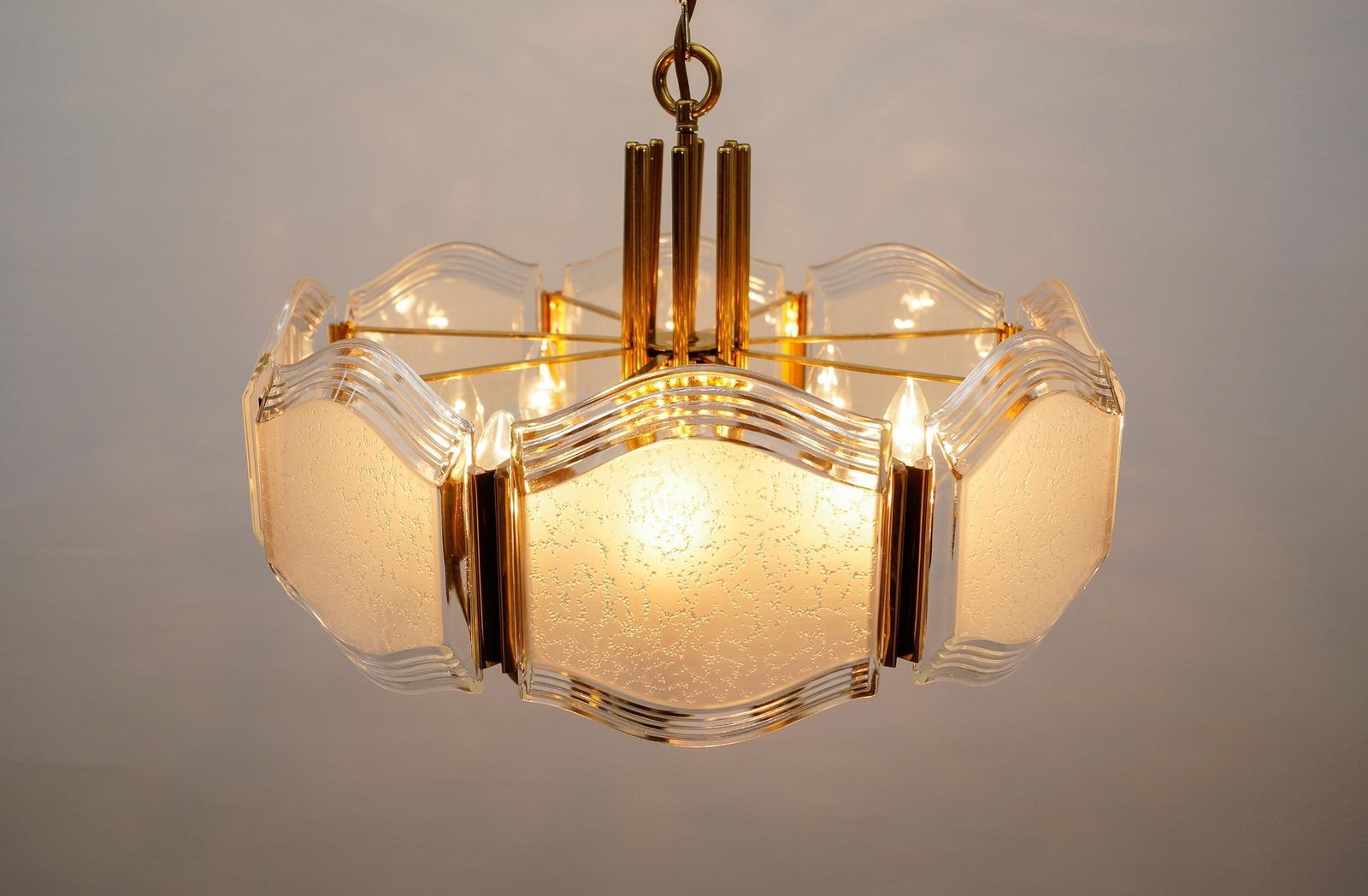 photo furniture Elegant Brass And Glass Chandelier / Ceiling Lamp, Germany 1960s