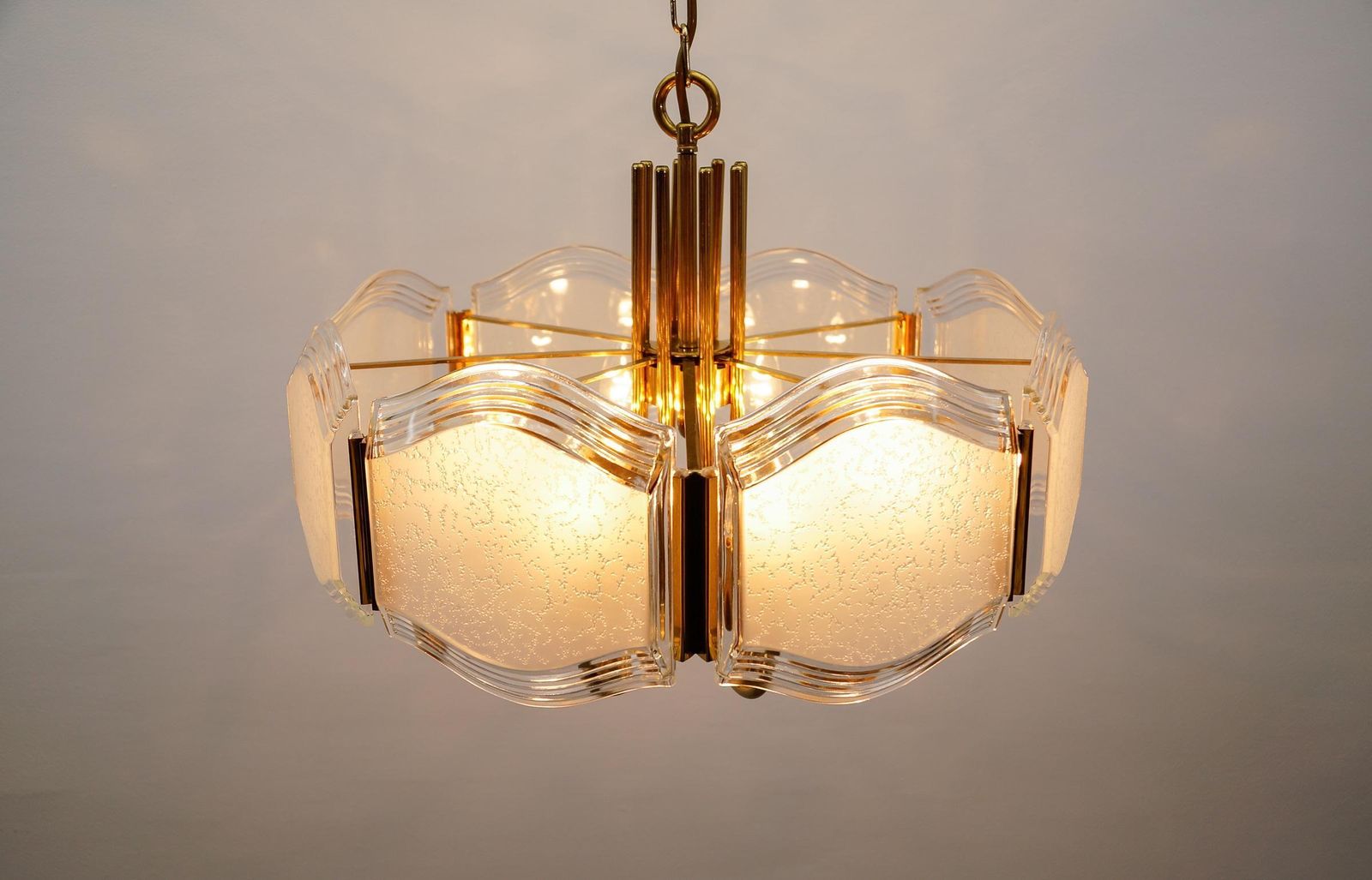 1911.0 Elegant Brass And Glass Chandelier / Ceiling Lamp, Germany 1960s photo