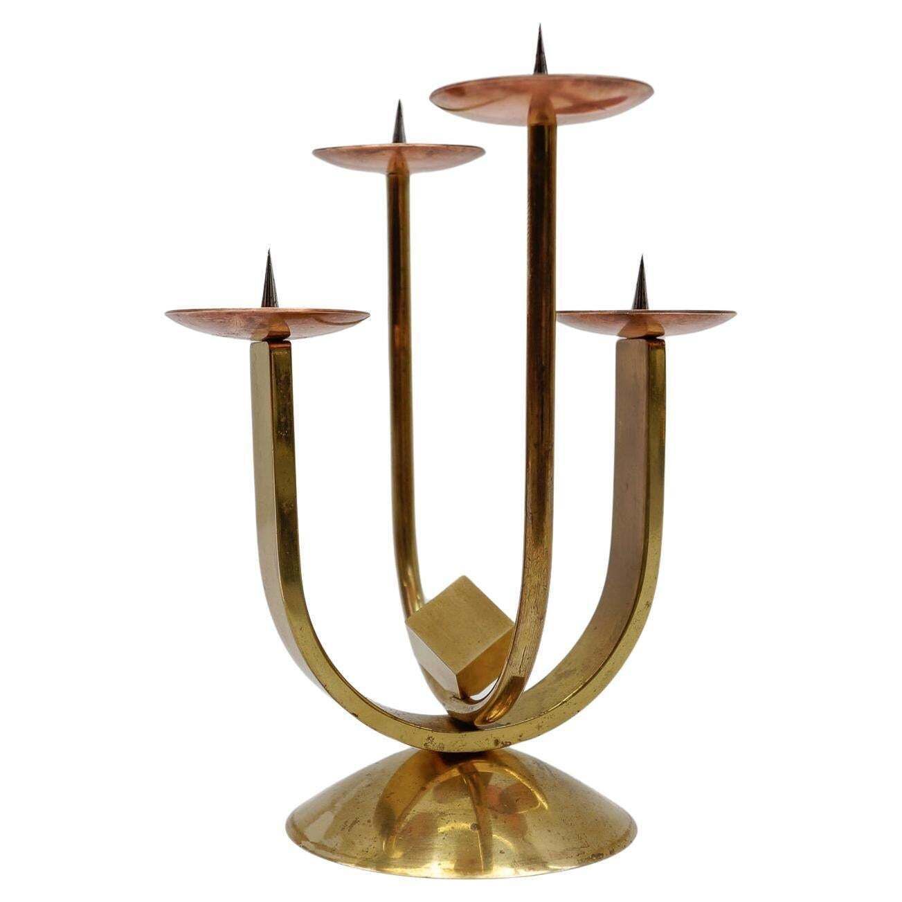 Artist Brutalist Candleholder Made In Brass And Copper, 1960s Austria