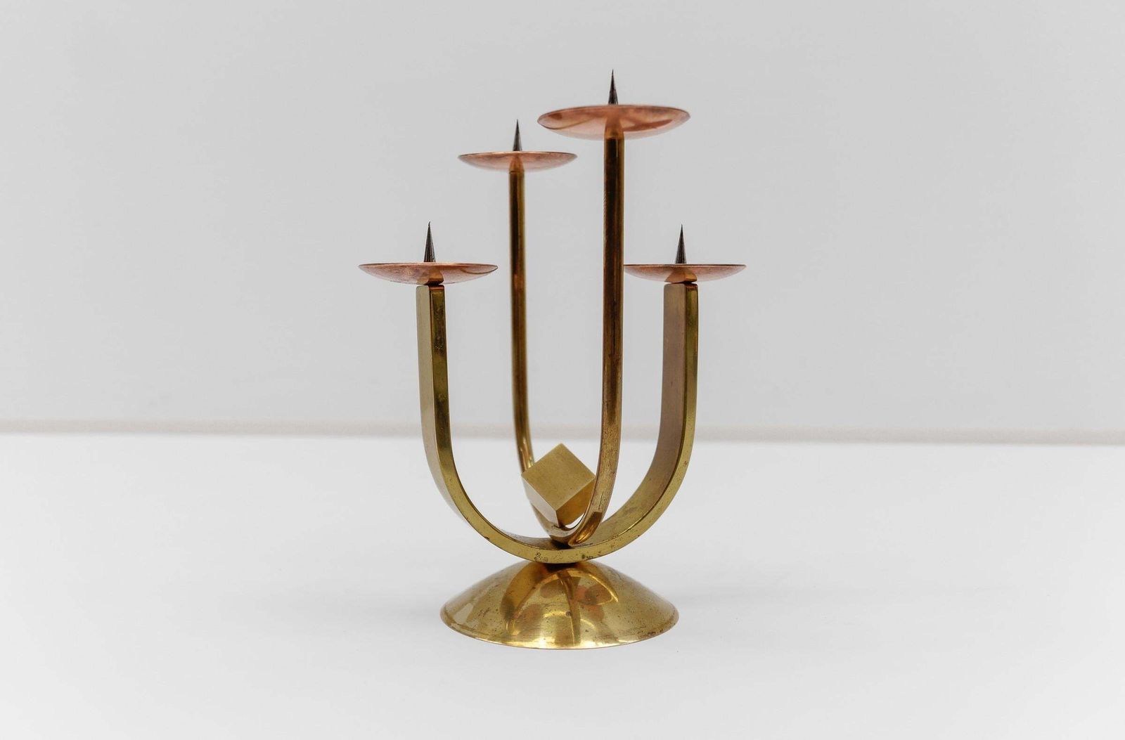 Artist Brutalist Candleholder Made In Brass And Copper, 1960s Austria photo for sale