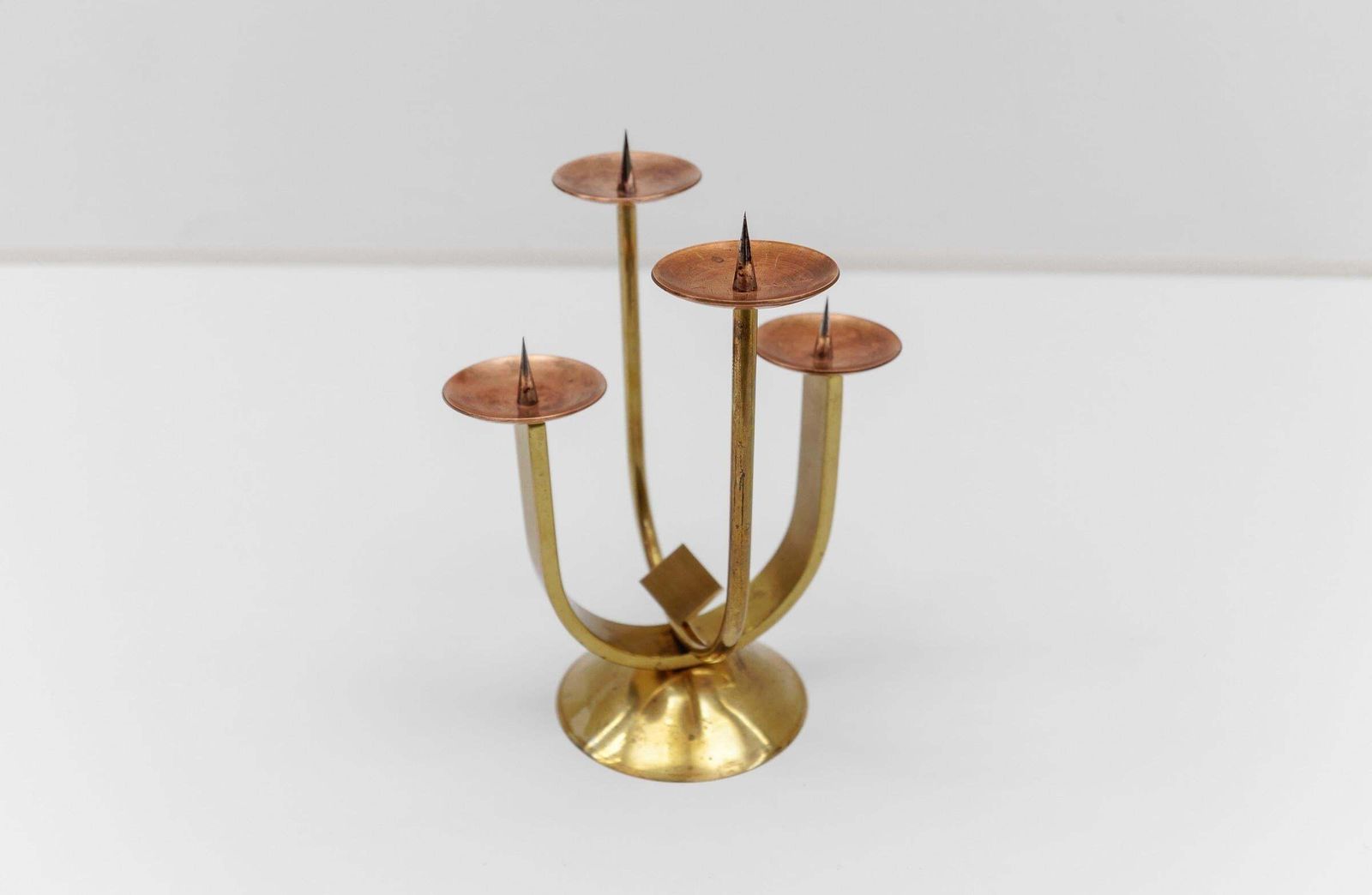 Artist Brutalist Candleholder Made In Brass And Copper, 1960s Austria photo vinterior