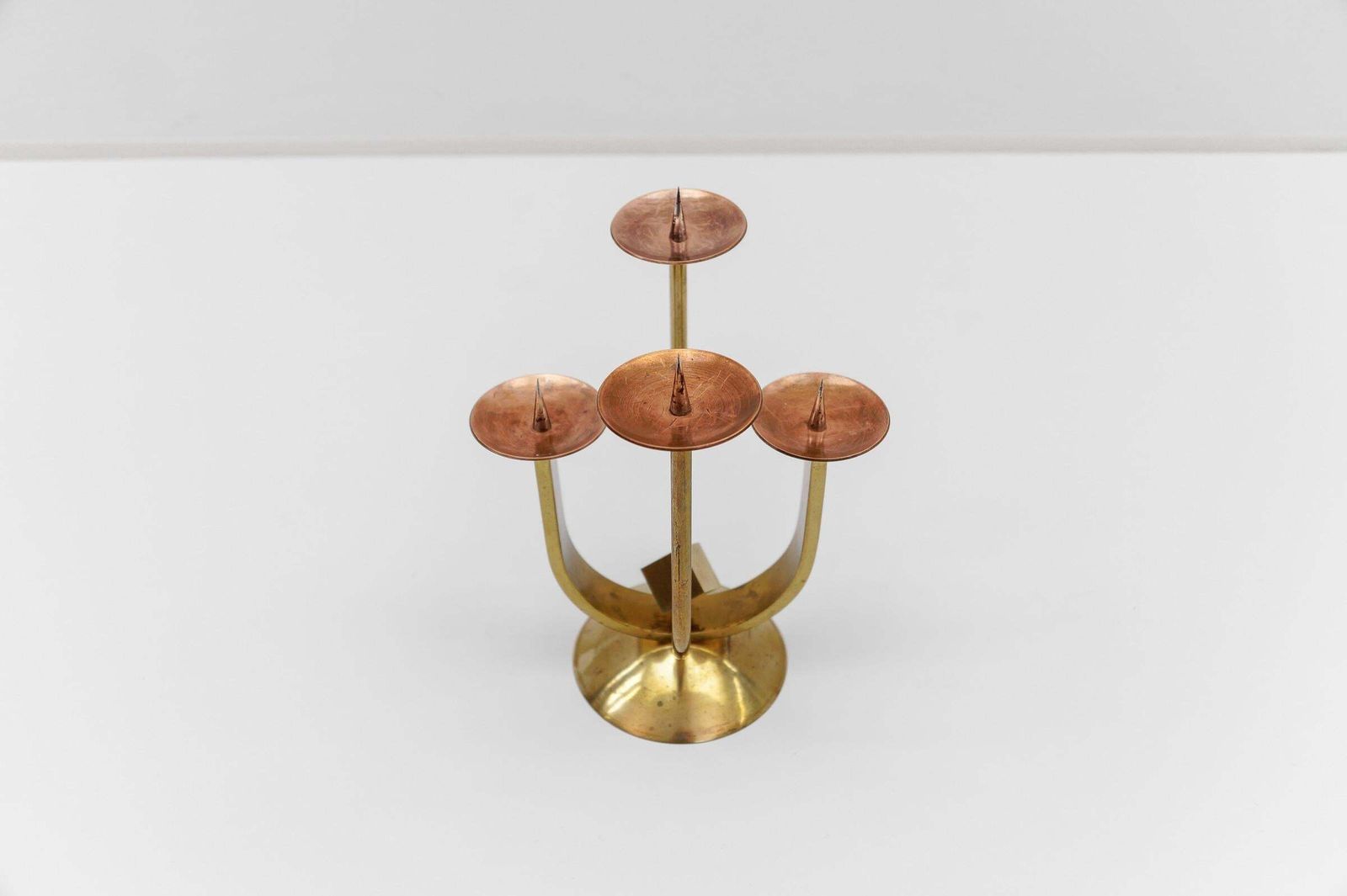 Artist Brutalist Candleholder Made In Brass And Copper, 1960s Austria photo vintage