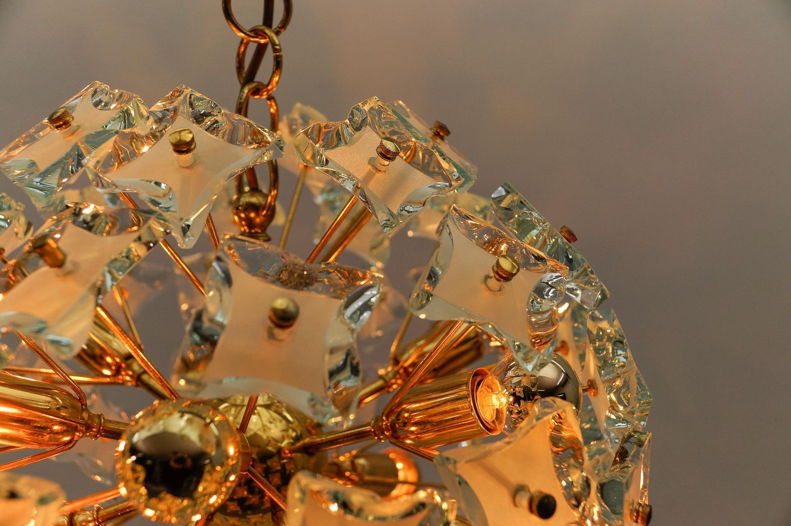 photo buy Fontana Arte Snowflake Lamp In Gold And Glass, 1960s Italy