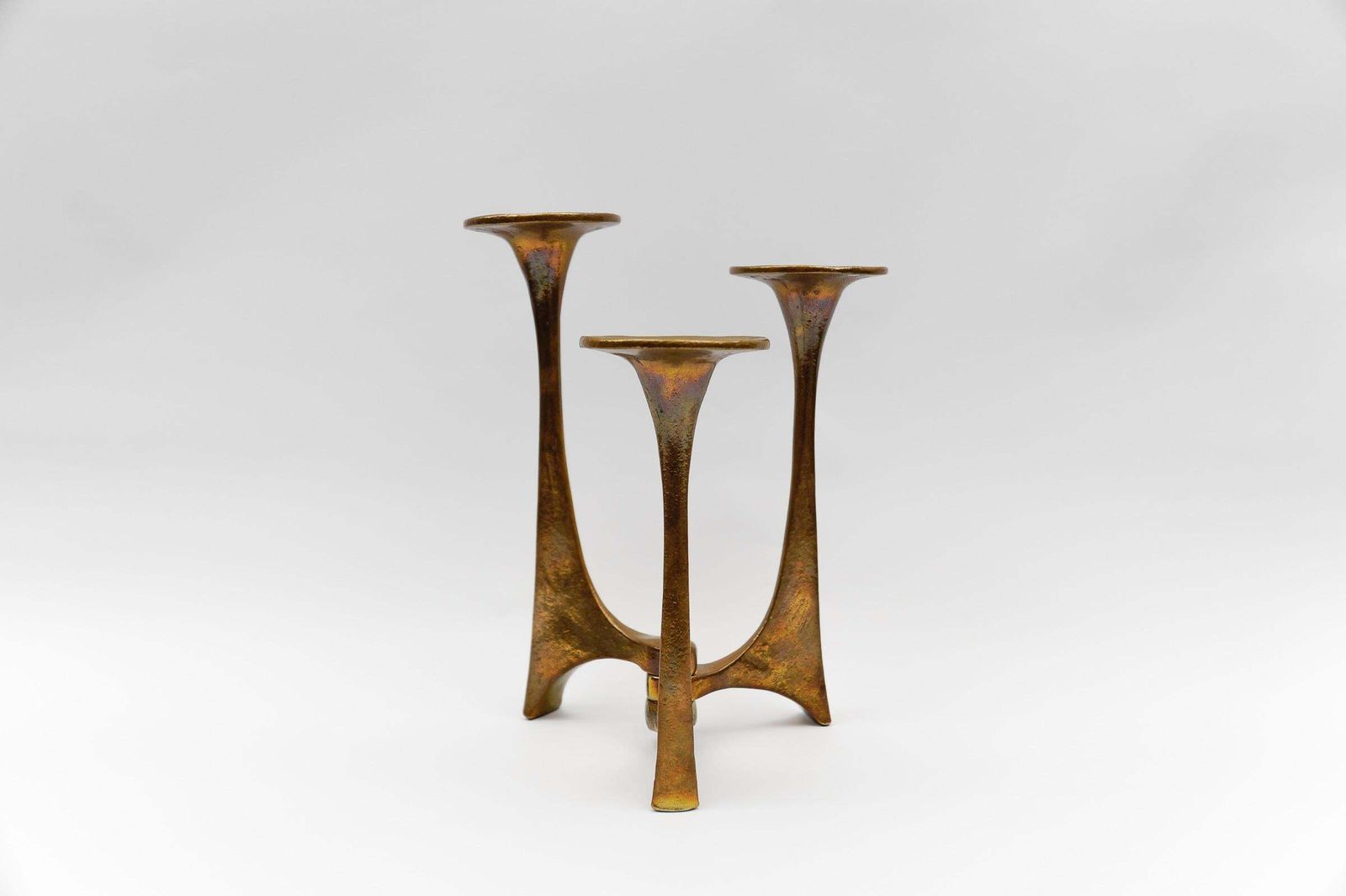 Mid Century Modern Handmade Massive Brass Candle Holder By Michael Harjes 1960s photo vinterior
