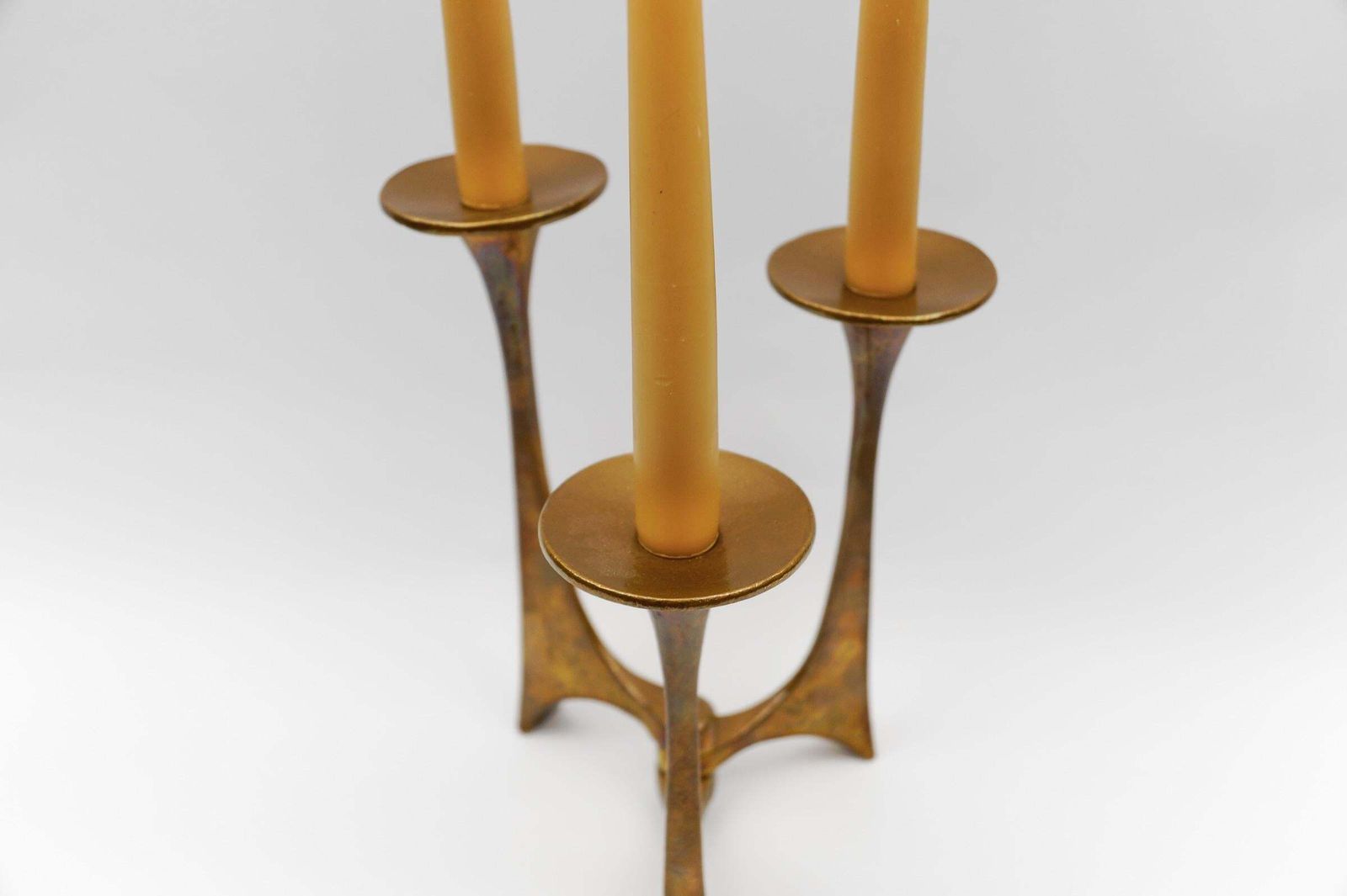 photo vinterior Mid Century Modern Handmade Massive Brass Candle Holder By Michael Harjes 1960s