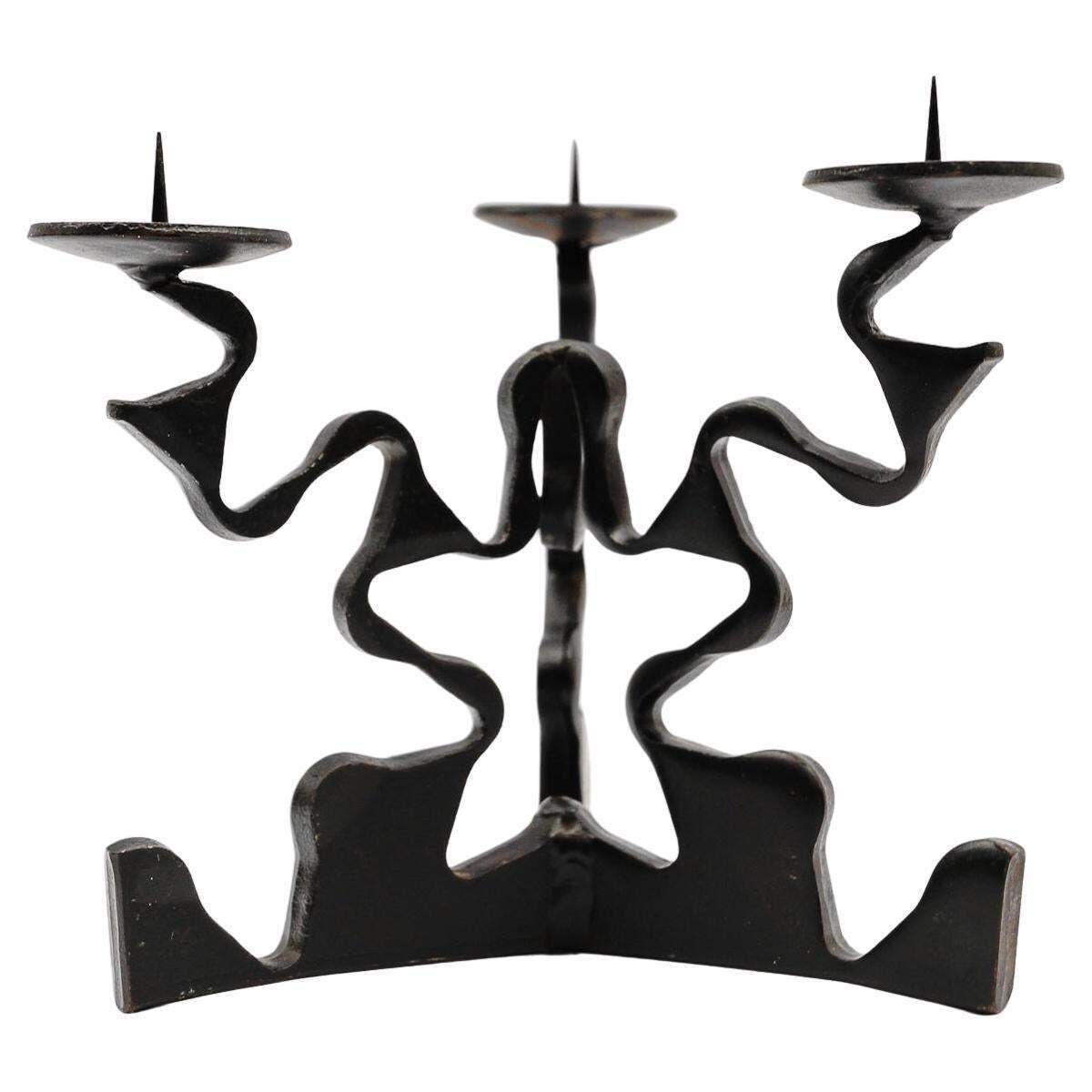 Hand Forged Iron Design Sculpture Candle Holder, 1960s