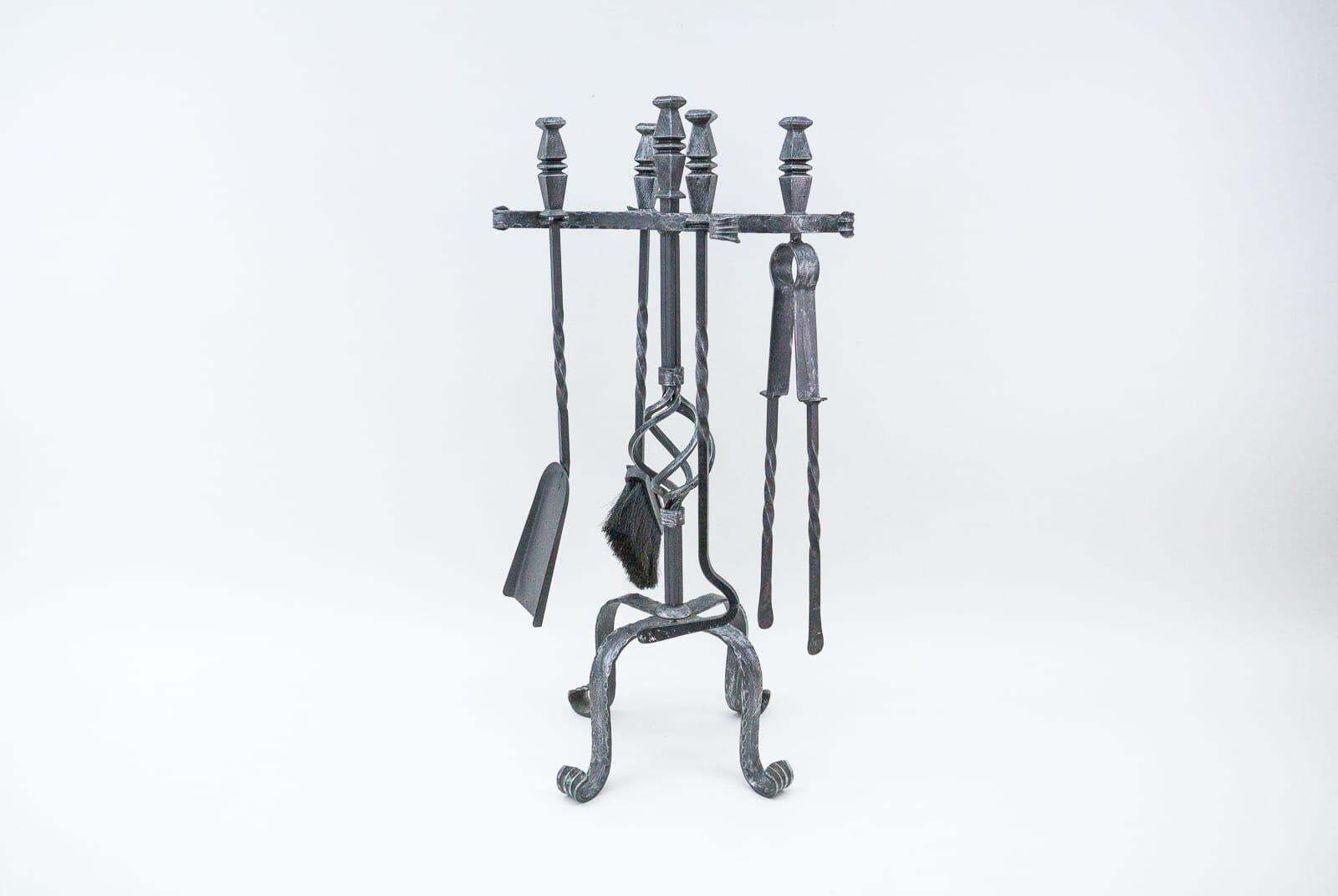Vintage Fireplace Tool Set In Cast Iron, 1970s France photo furniture