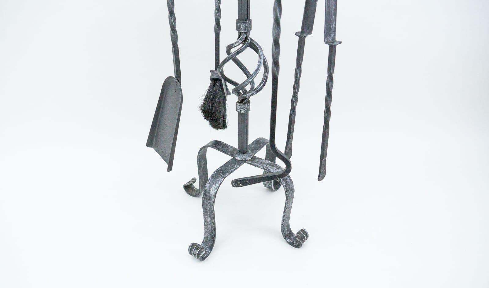 Vintage Fireplace Tool Set In Cast Iron, 1970s France photo for sale
