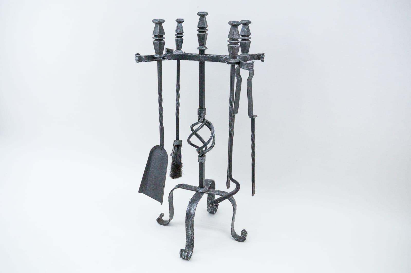 Vintage Fireplace Tool Set In Cast Iron, 1970s France photo vinterior