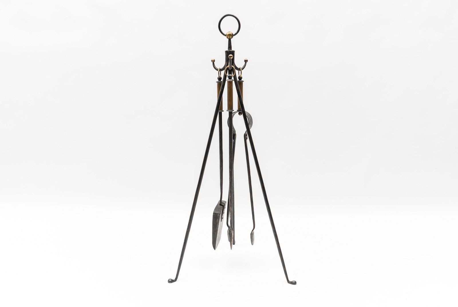 Hand Forged Tripod Iron And Brass Stand With Fireplace Tools, Austria, 1950s photo furniture