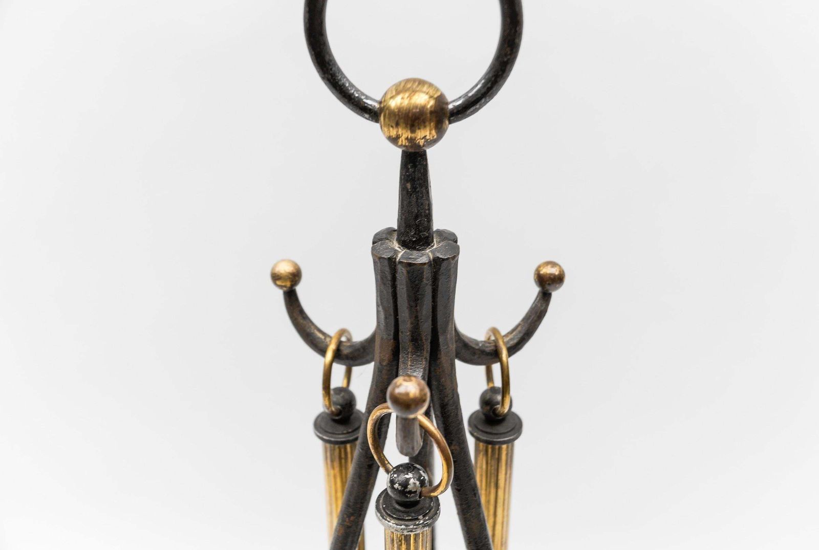 photo furniture Hand Forged Tripod Iron And Brass Stand With Fireplace Tools, Austria, 1950s
