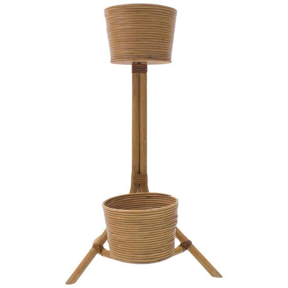 Italian Bamboo And Rattan Flower Stand Or Plant Holder, 1950s
