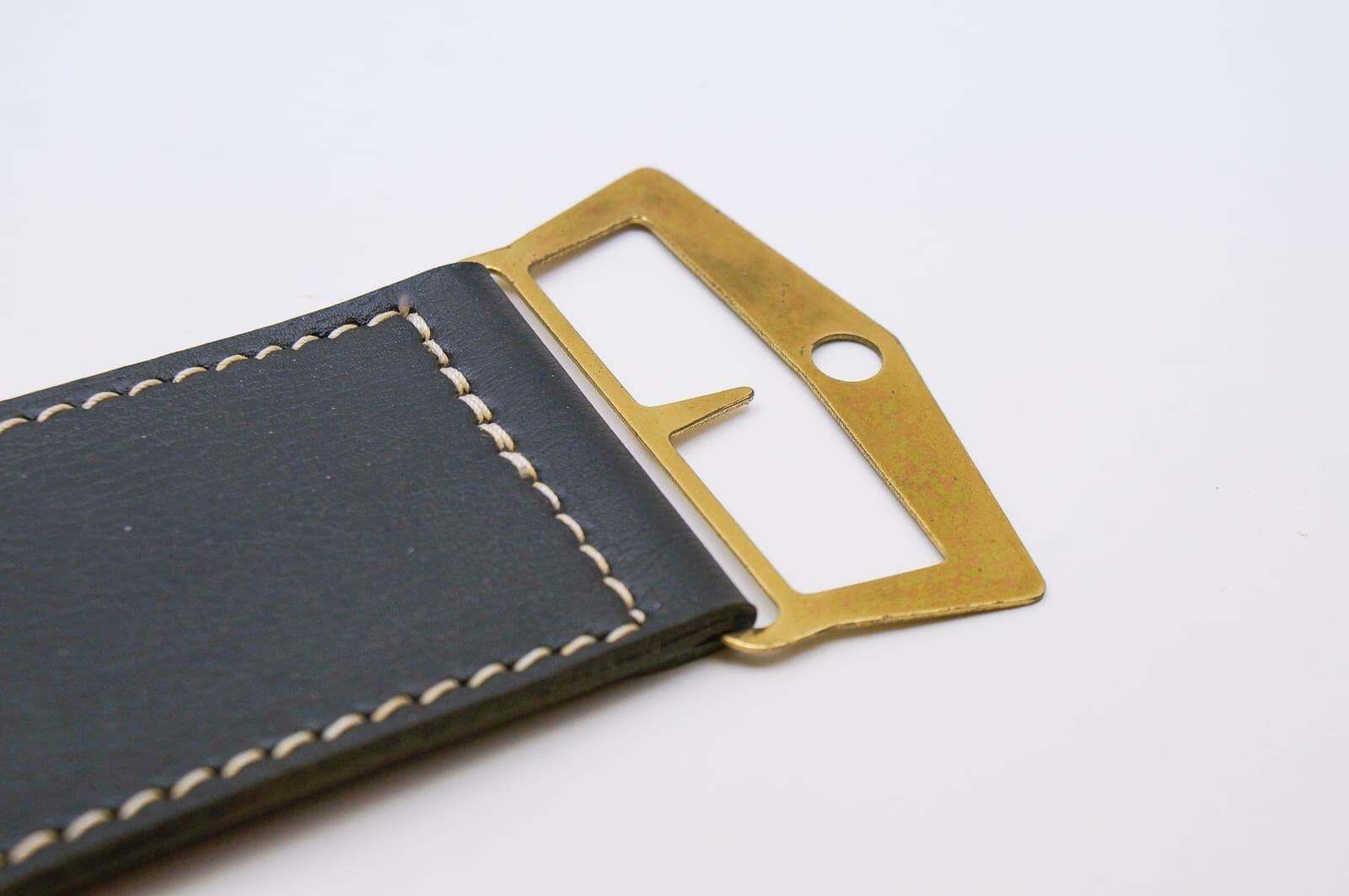 photo furniture Midcentury Wall Clock In The Form Of A Wristwatch In Leather And Brass, Germany