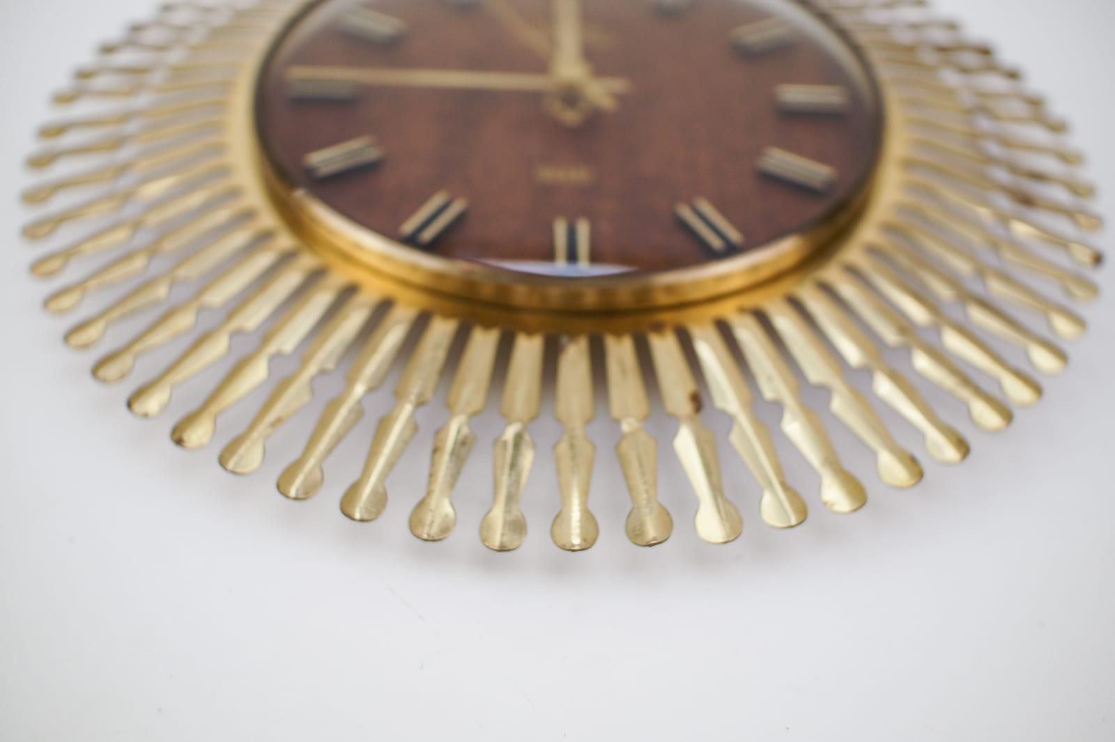 Mid Century Modern Sunburst Wall Clock By Meister Anker In Brass, 1960s Germany photo 510.0