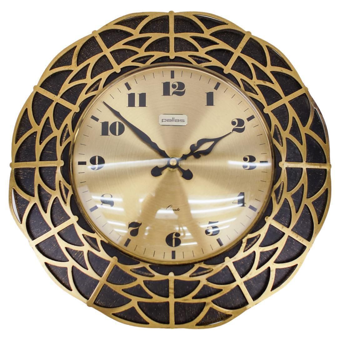 Mid Century Modern Spider Web Wall Clock In Brass By Pallas, 1960s