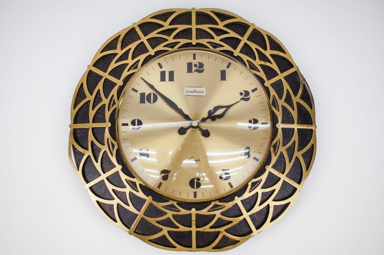Mid Century Modern Spider Web Wall Clock In Brass By Pallas, 1960s photo furniture