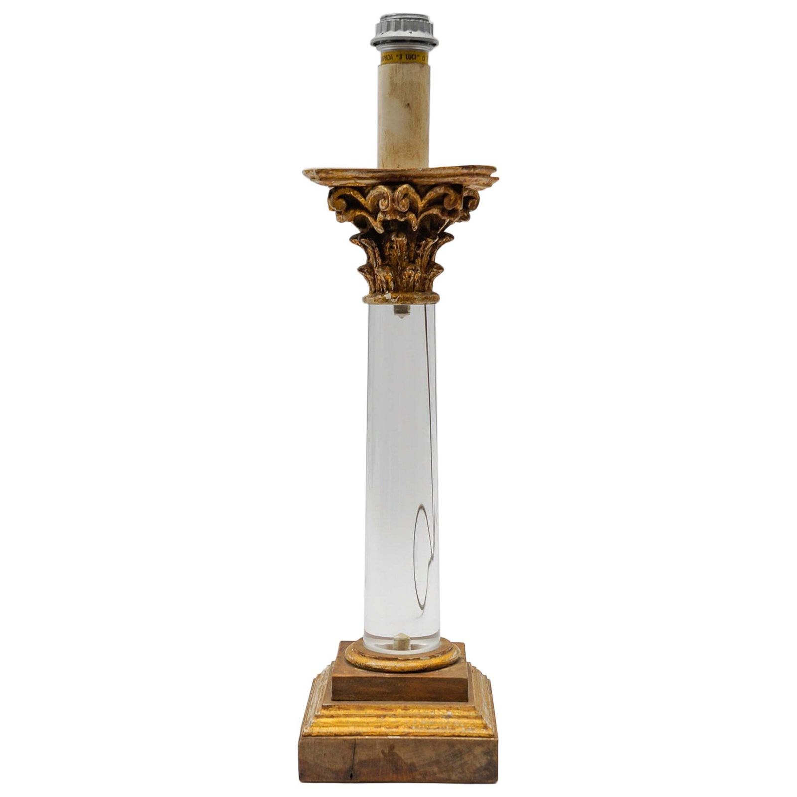 Italian Mid Century Modern Acrylic & Wood Table Lamp Base, 1960s Italy