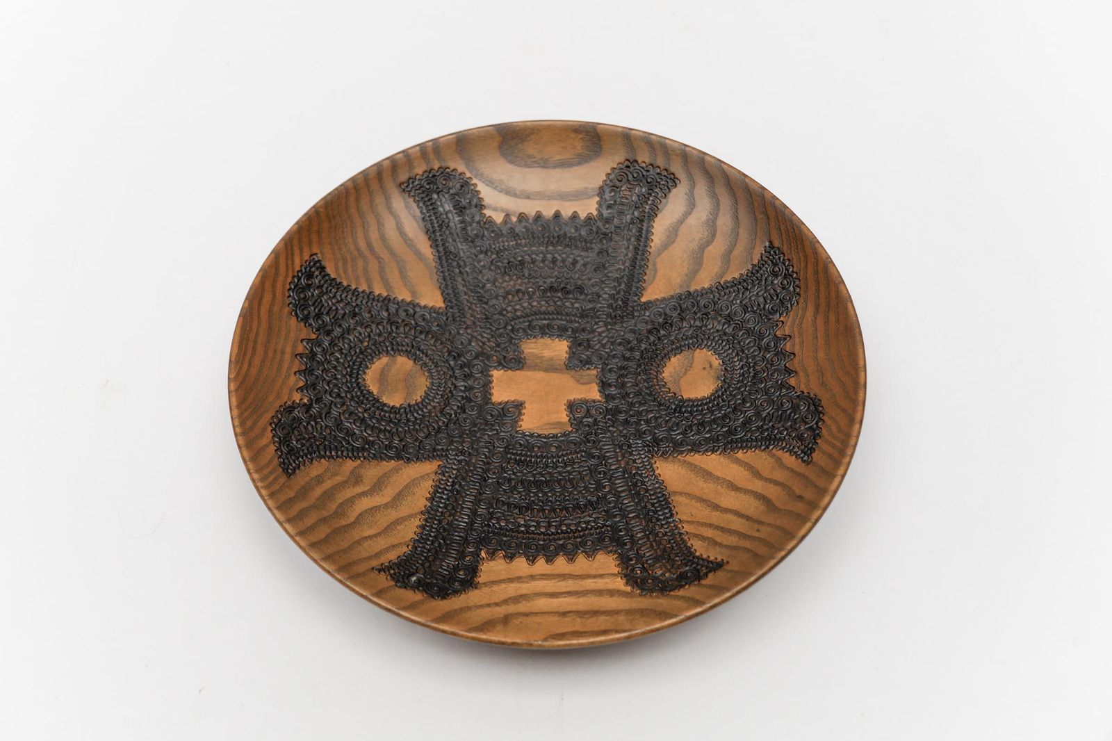 Mid Century Modern Handmade Artist's Wooden Plate With Copper Signature, 1960s photo furniture