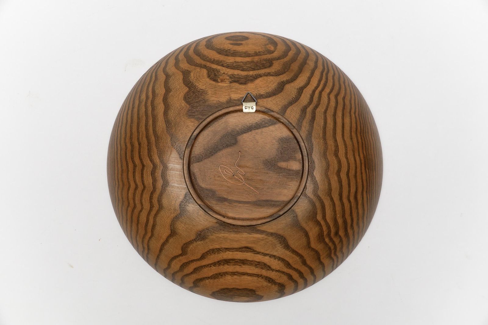Mid Century Modern Handmade Artist's Wooden Plate With Copper Signature, 1960s photo 552.0