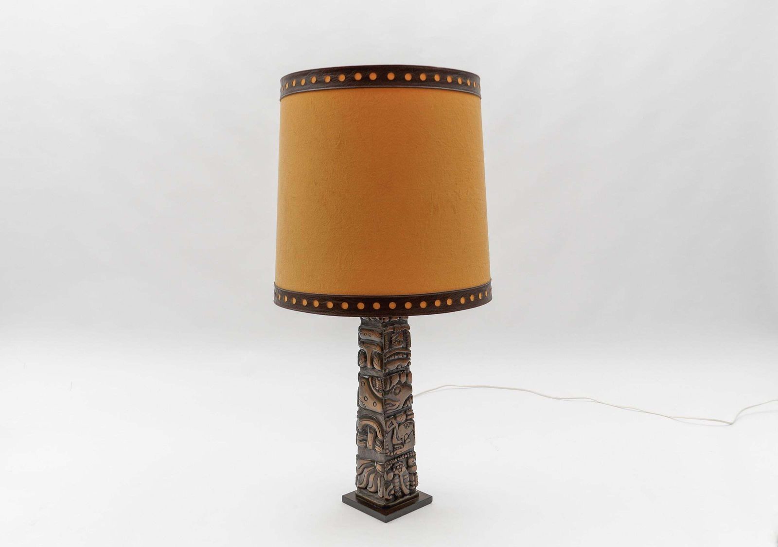Hand Carved Wooden Mayan Totem Table Lamp By Temde Honduras, Switzerland 1960s photo 722.0