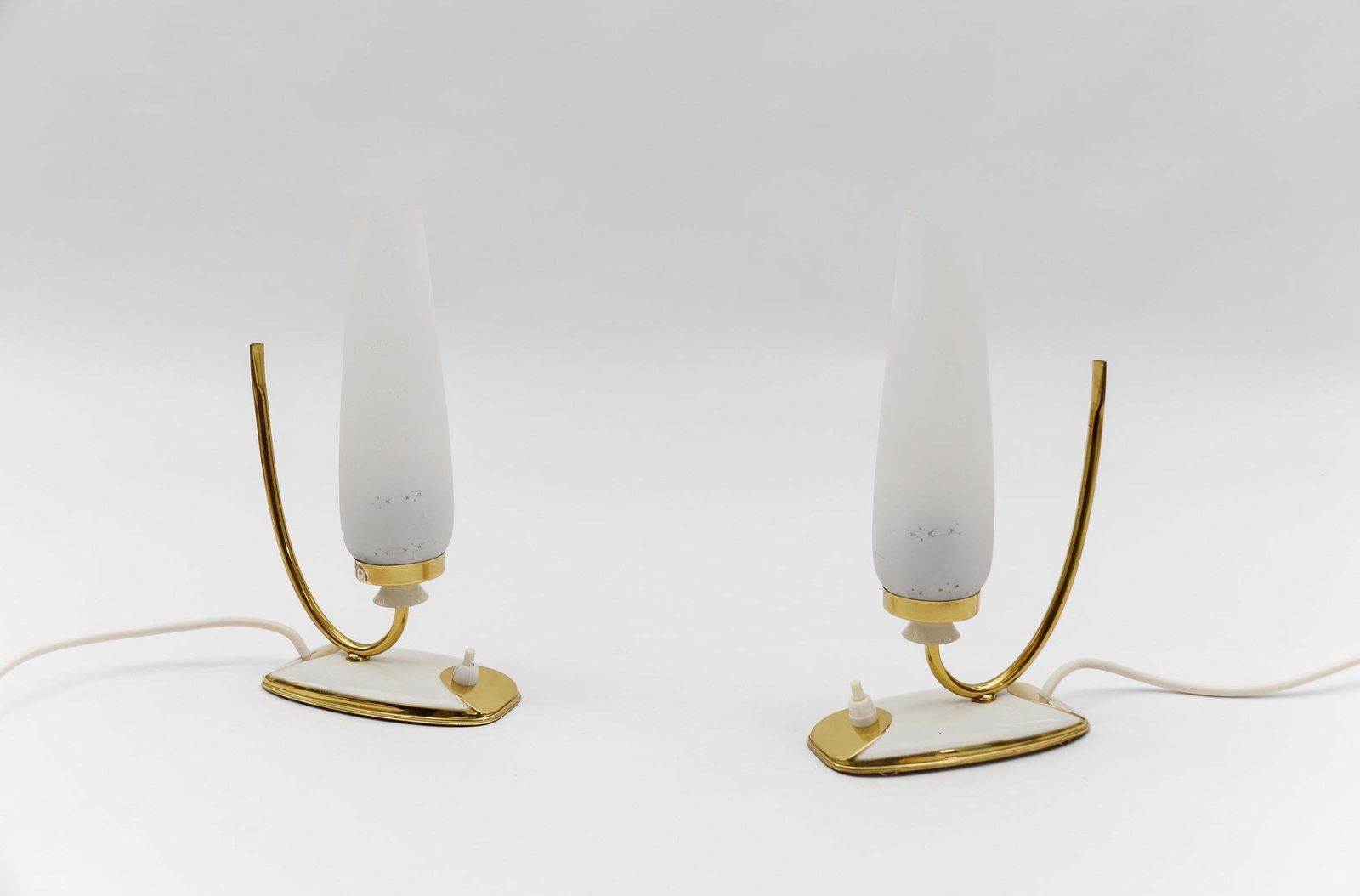 Lovely Mid Century Modern Brass And Glass Table Lamps, 1950s photo furniture