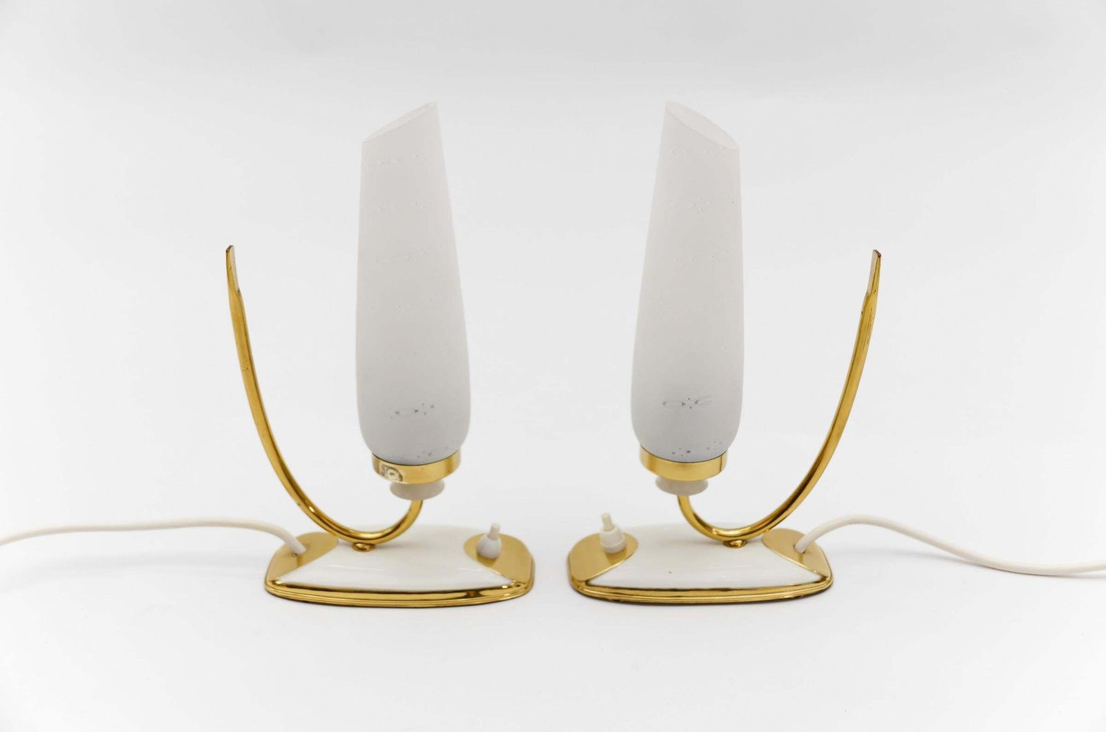 Lovely Mid Century Modern Brass And Glass Table Lamps, 1950s photo vintage