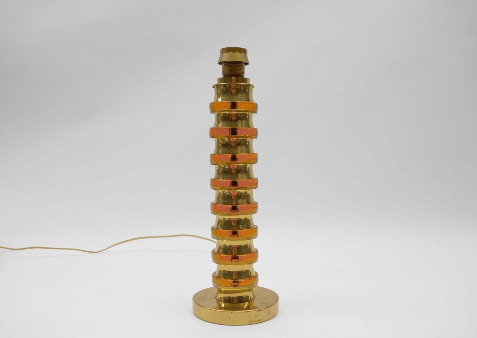 Mid Century Modern Gold Orange Swirls Table Lamp Base, 1960s Germany photo Lighting