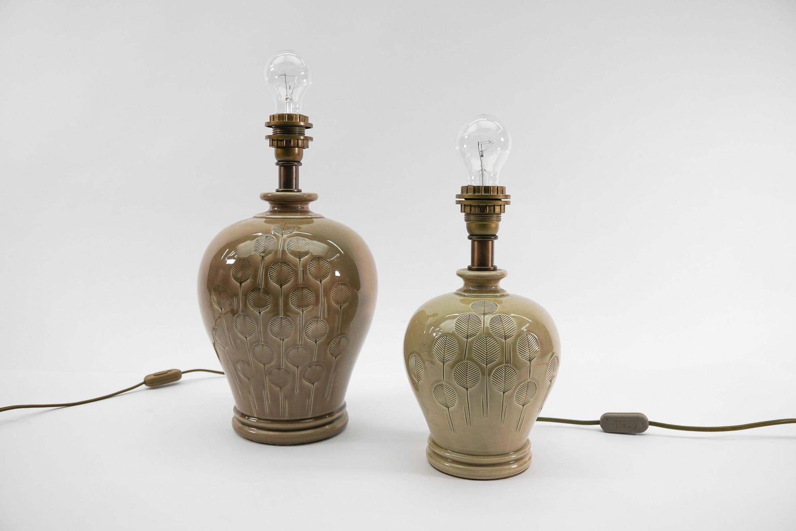 Two Scandinavian Ceramic Table Lamps With Great Leaf Pattern, 1960s photo for sale