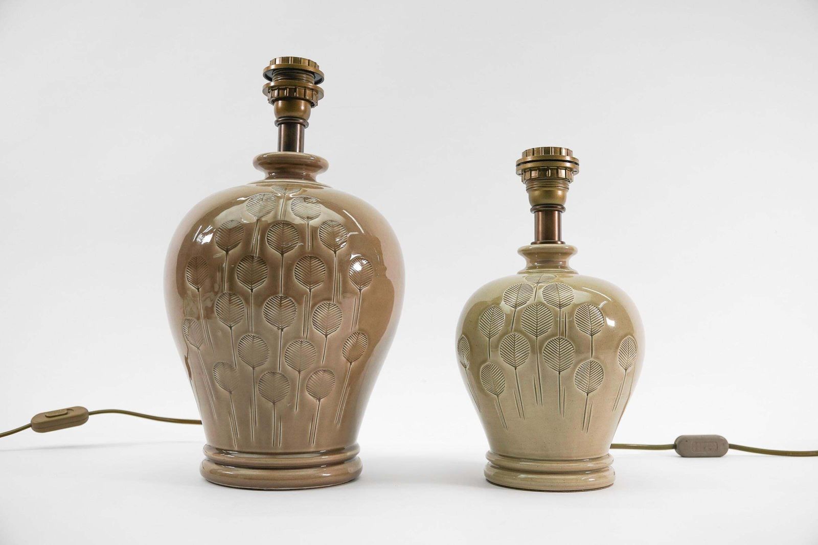 Two Scandinavian Ceramic Table Lamps With Great Leaf Pattern, 1960s photo 722.0