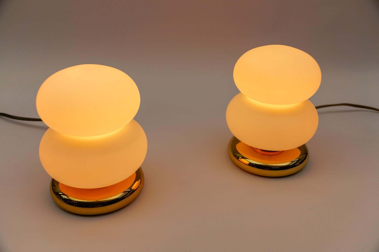 Lovely Pair Of Mid Century Modern Gold And Opal Glass Table Lamps, 1960s photo 764.0
