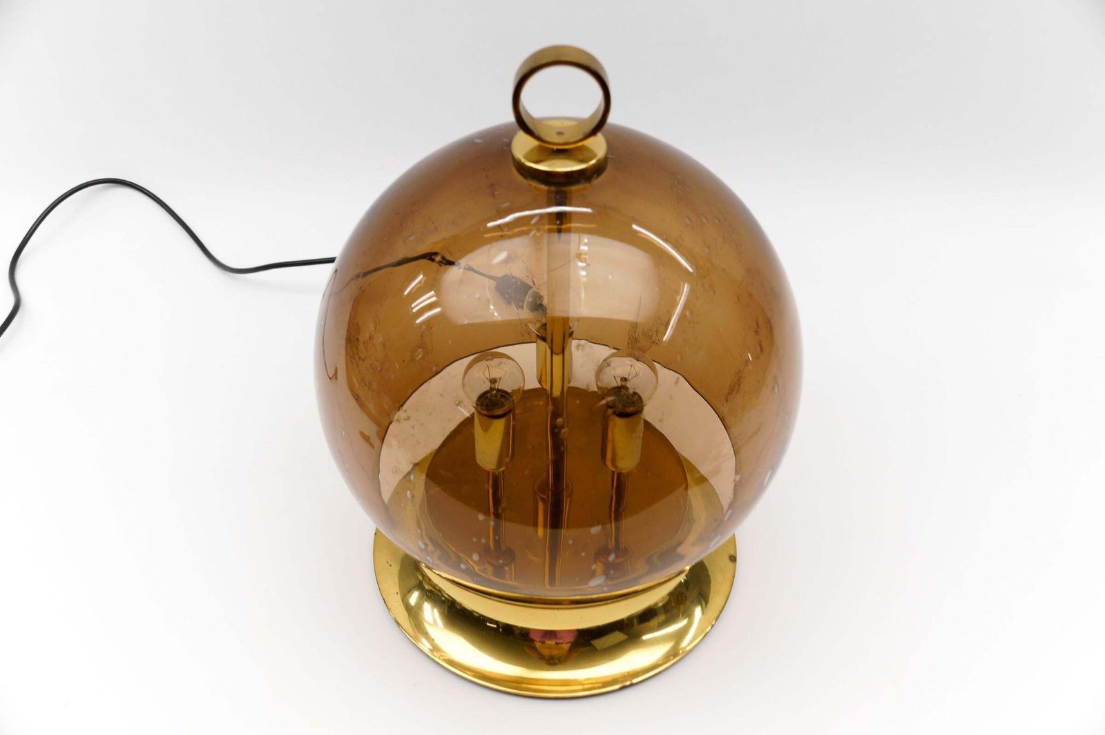 Mid Century Modern Table Lamp Made In Smoked Glass And Brass, 1960s photo vintage