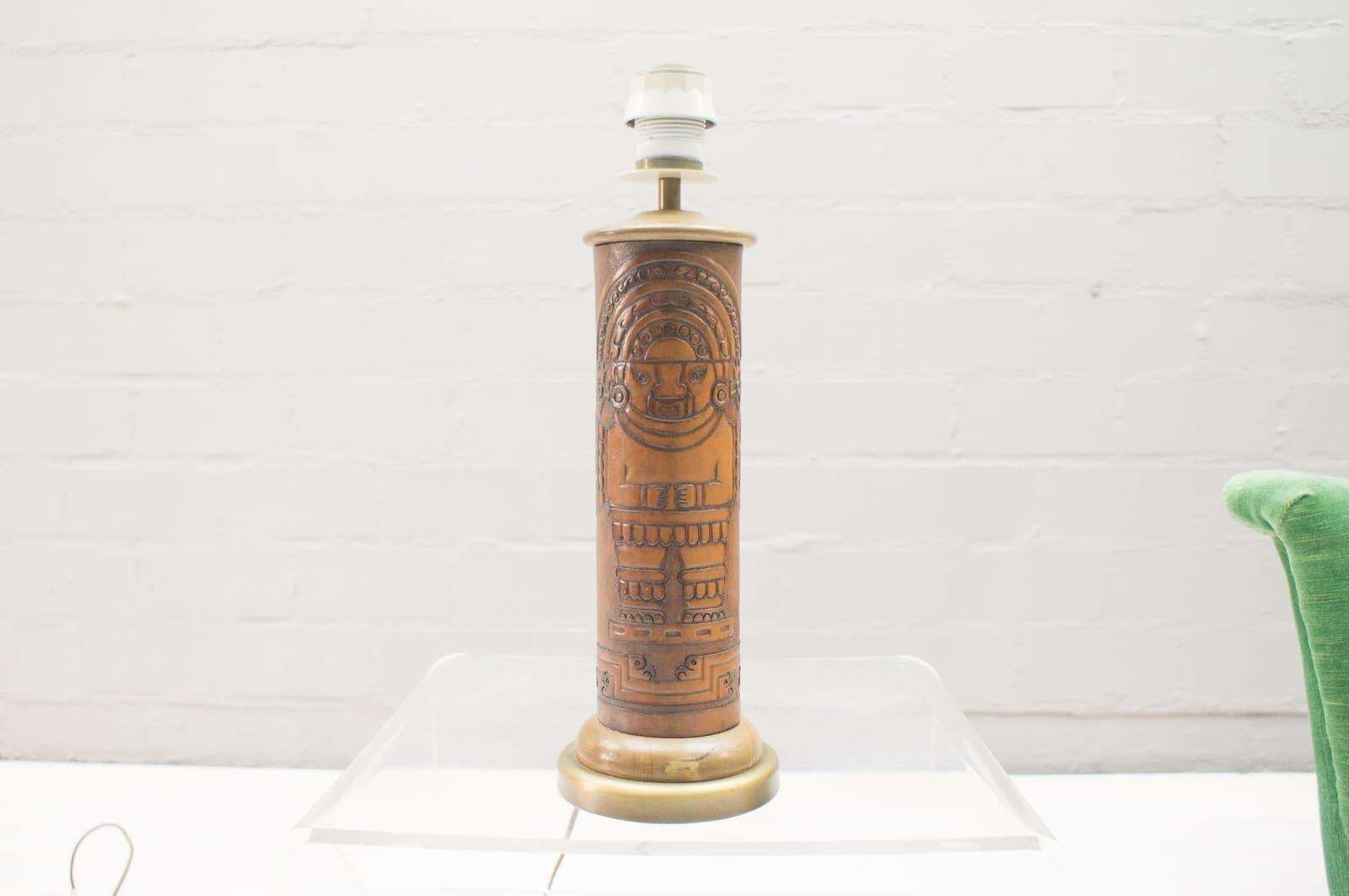 Rare Handcrafted Leather Table Lamp With Maja Motiv By Kaiser Leuchten, 1960s photo for sale