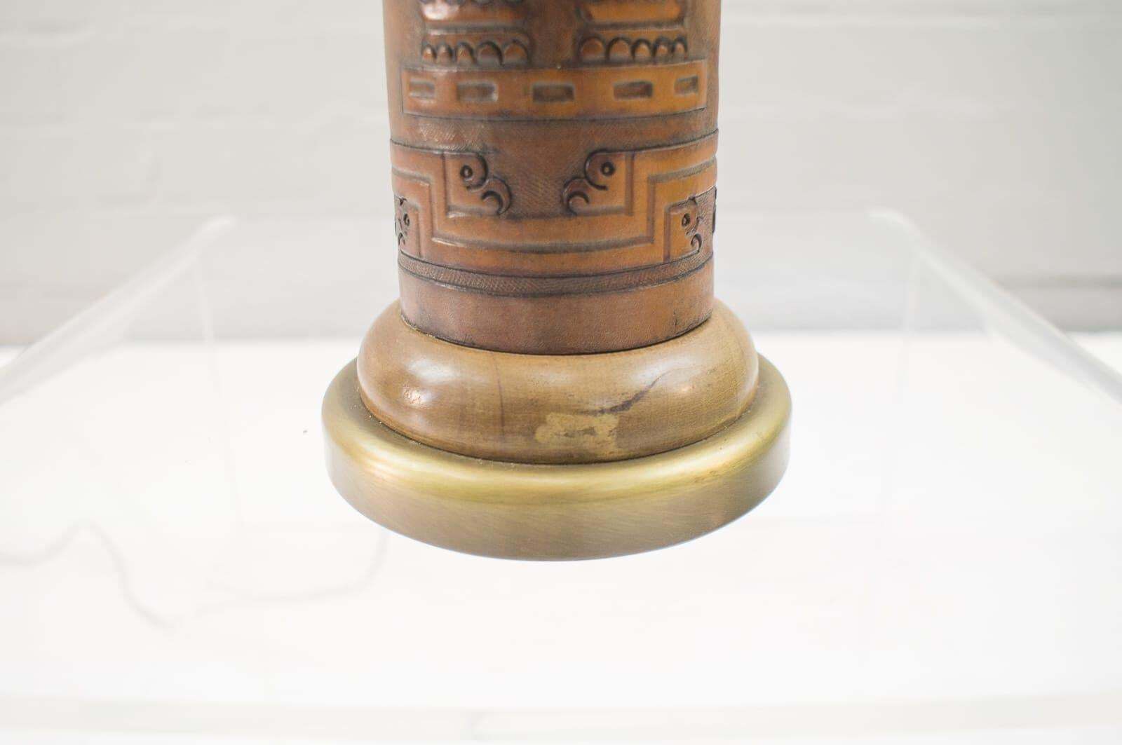 Rare Handcrafted Leather Table Lamp With Maja Motiv By Kaiser Leuchten, 1960s photo buy