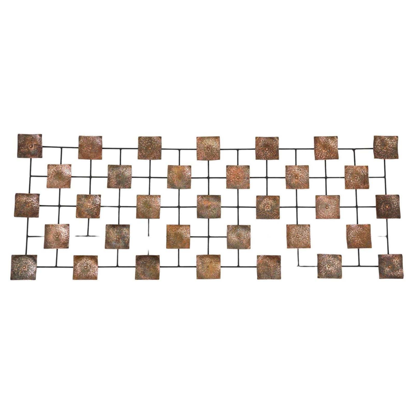 Hang Finished Artist Mural Made Of Copper Elements On A Metal Lattice Frame