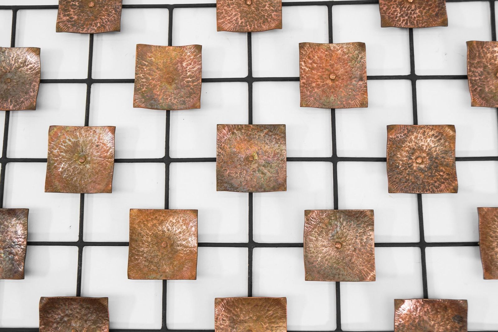 Hang Finished Artist Mural Made Of Copper Elements On A Metal Lattice Frame photo Art