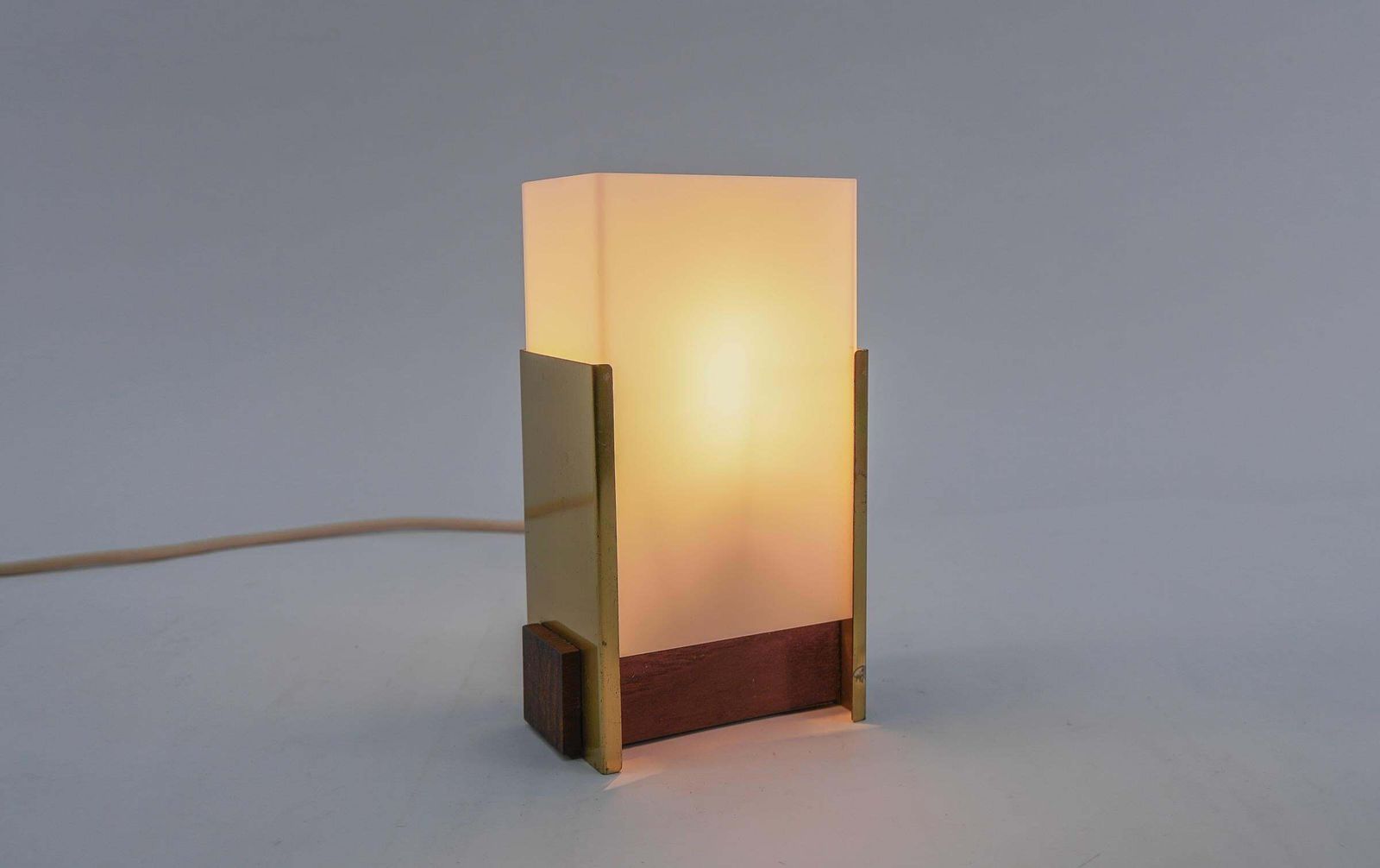 Scandinavian Table Lamp Made In Teak, Opal Glass And Brass, 1960s photo for sale