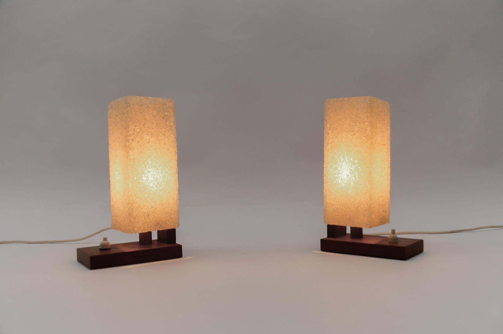 A Pair Of Scandinavian Table Lamps Made In Teak And Acrylic Granulate, 1960s photo Lighting