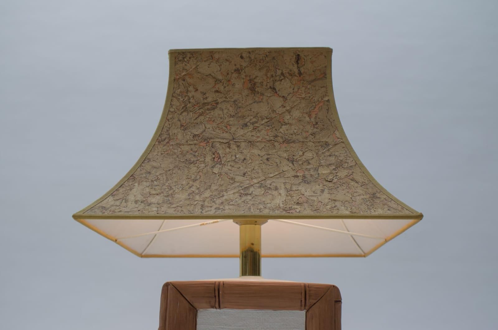 Ceramic Table Lamp With Cork Shade In Japan Bamboo Look By Leola, 1970s, Germany photo vintage