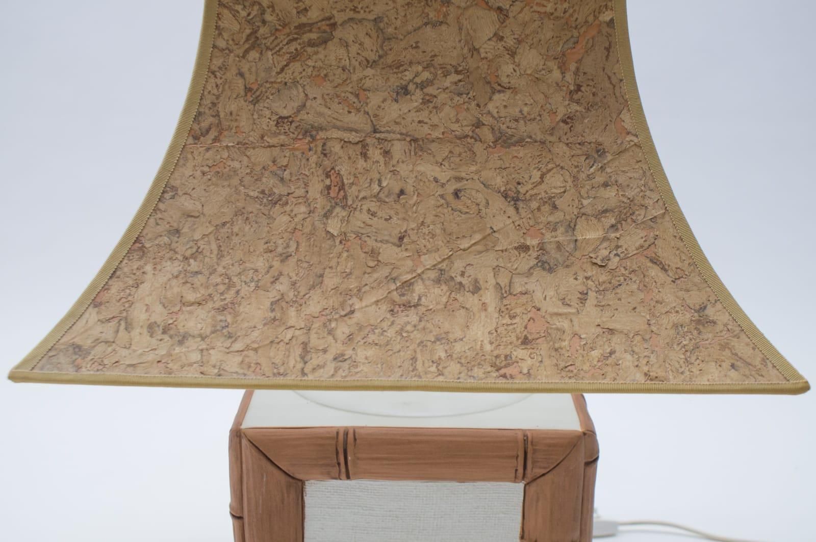 photo for sale Ceramic Table Lamp With Cork Shade In Japan Bamboo Look By Leola, 1970s, Germany