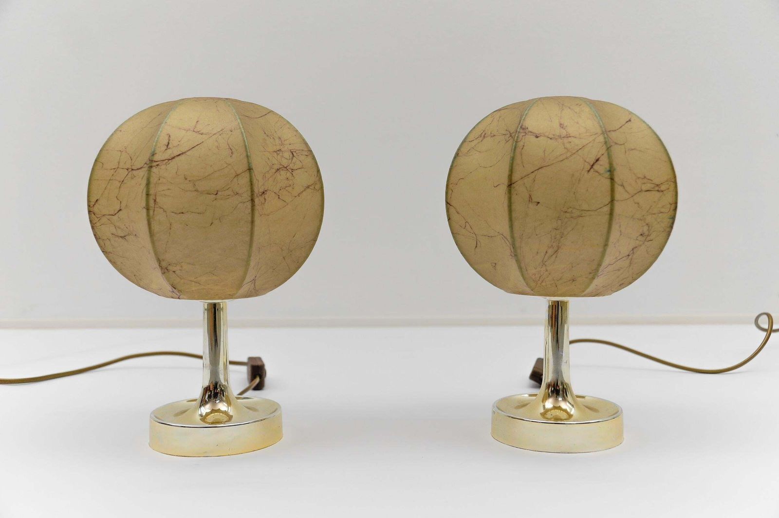 Pair Of Mid Century Modern Marbled Cocoon Tulip Table Lamps From Goldkant, 1950s photo furniture