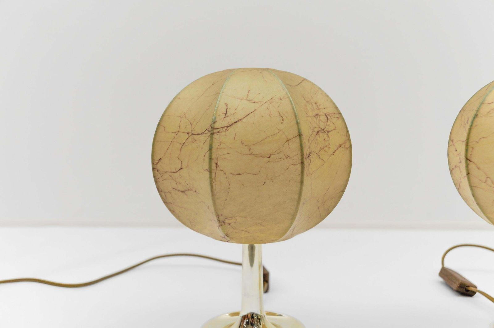 Lighting Pair Of Mid Century Modern Marbled Cocoon Tulip Table Lamps From Goldkant, 1950s photo