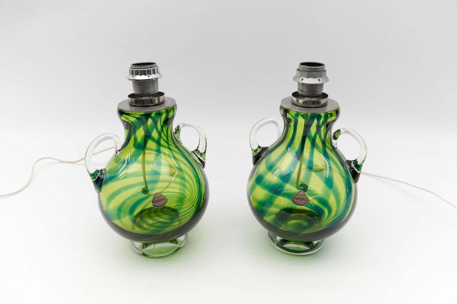 Pair Heavy Mid Century Modern Handblown Glass Table Lamp By Joska, 1970s Germany photo Lighting