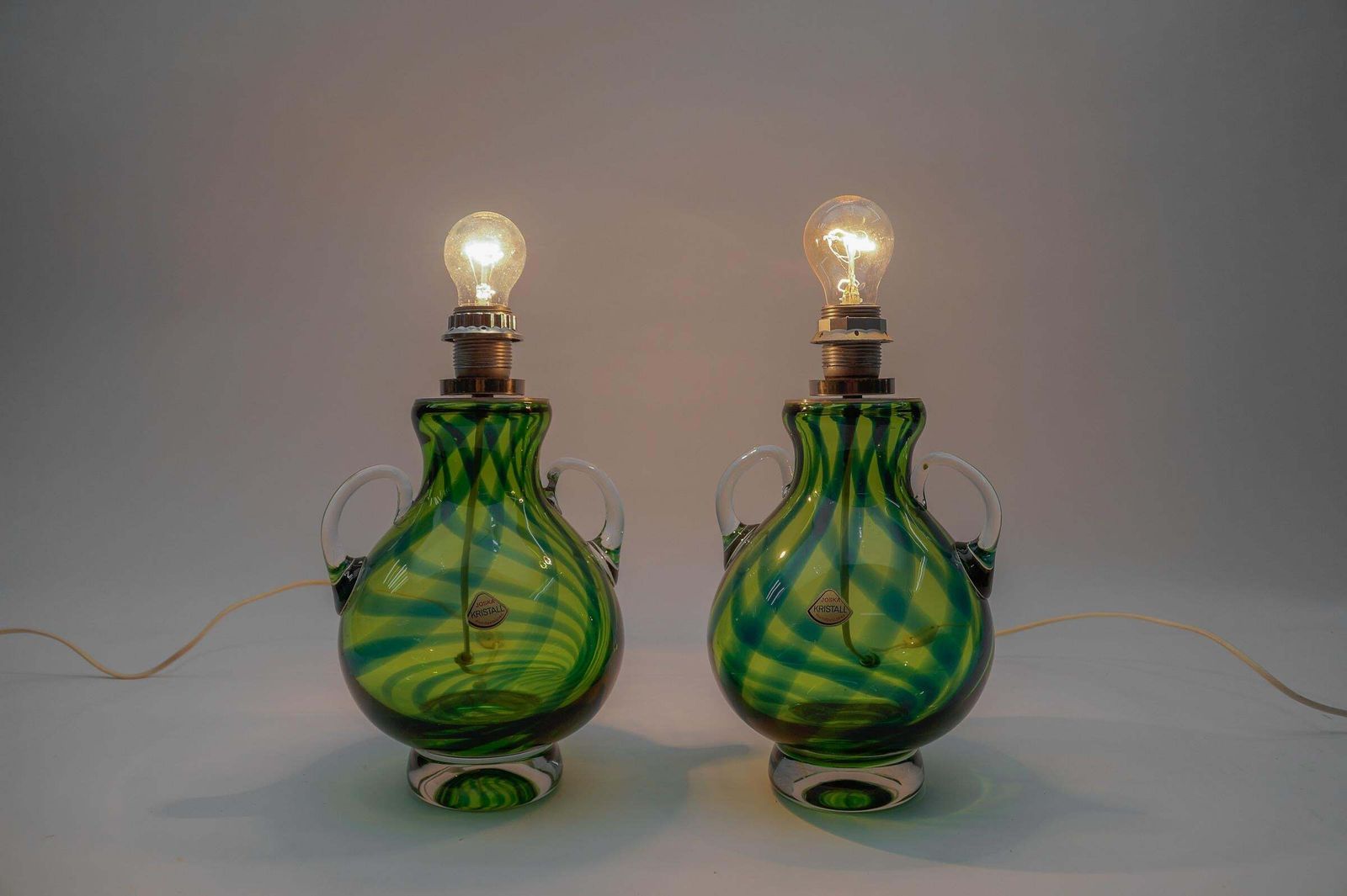 Pair Heavy Mid Century Modern Handblown Glass Table Lamp By Joska, 1970s Germany photo 1019.0
