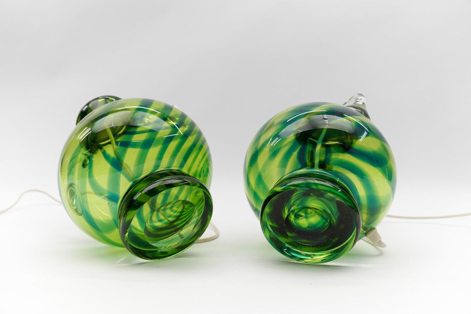 Pair Heavy Mid Century Modern Handblown Glass Table Lamp By Joska, 1970s Germany photo vinterior