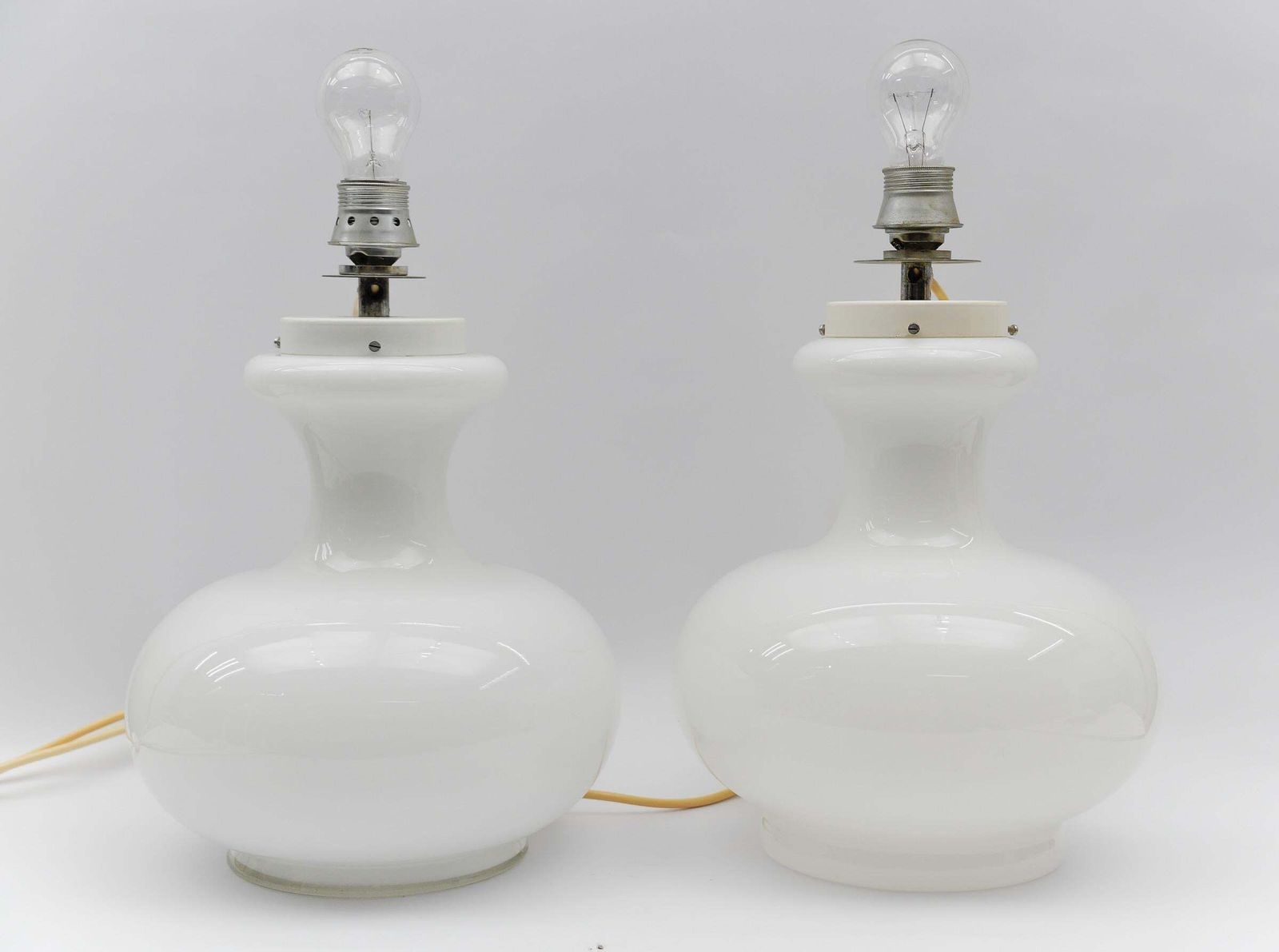 Lovely Pair Of Mid Century Modern Opal Glass Table Lamp Bases, 1960s photo furniture
