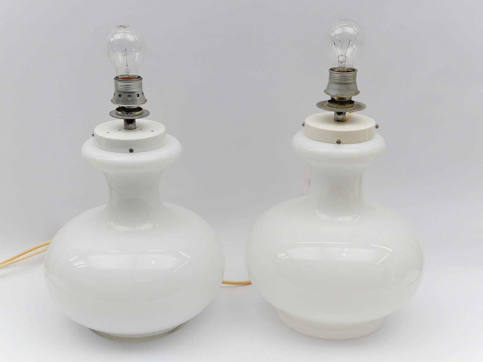 Lovely Pair Of Mid Century Modern Opal Glass Table Lamp Bases, 1960s photo Lighting