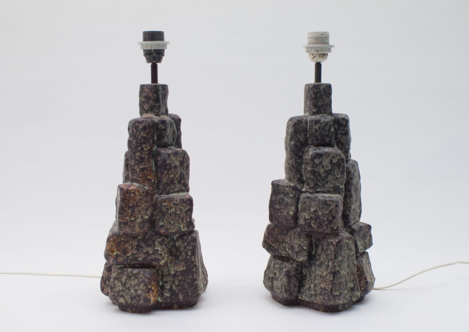 Pair Of Large Ceramic Table Lamps In The Shape Of Rocks, 1960s Italy photo Lighting