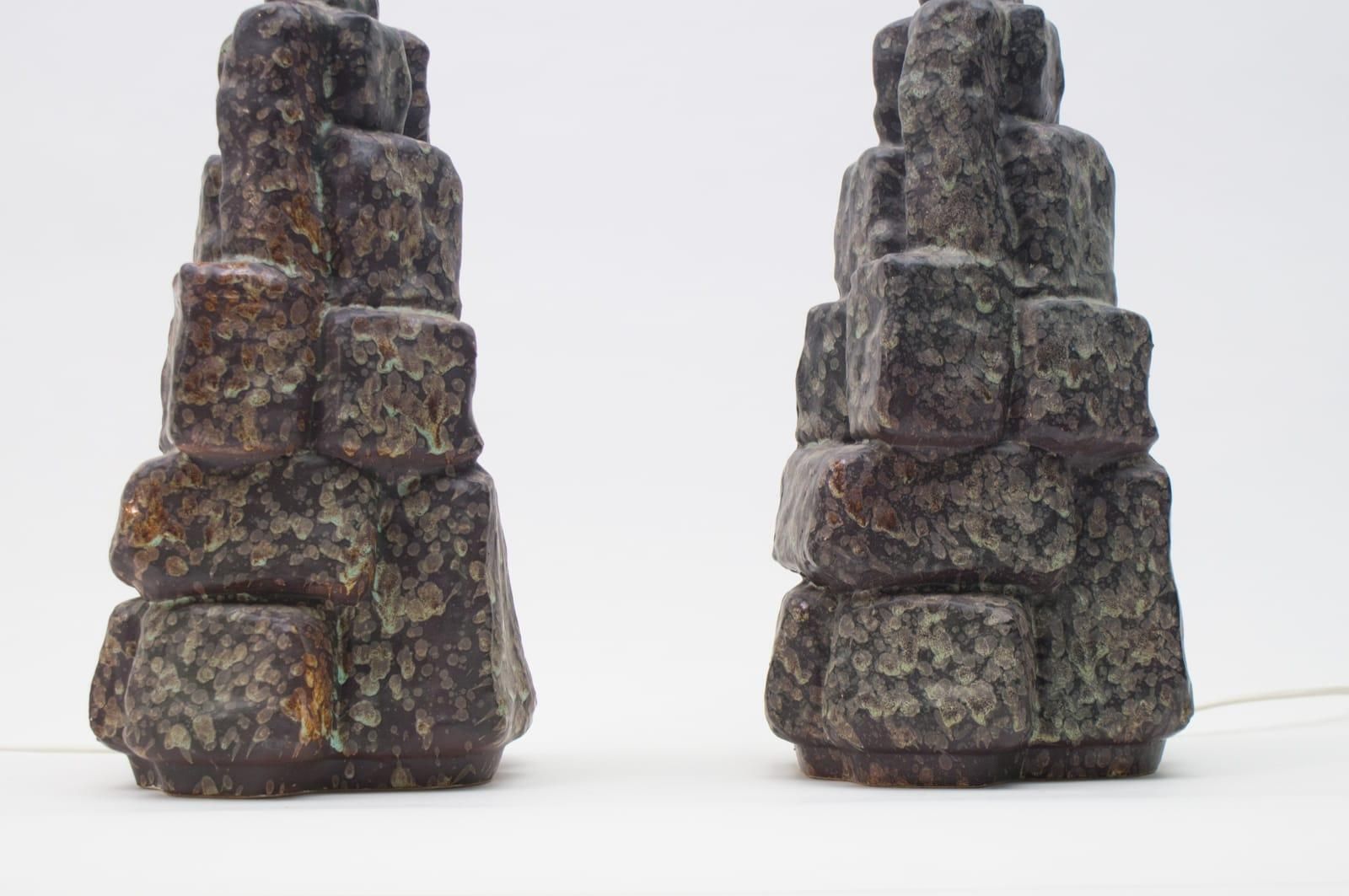 Pair Of Large Ceramic Table Lamps In The Shape Of Rocks, 1960s Italy photo vinterior