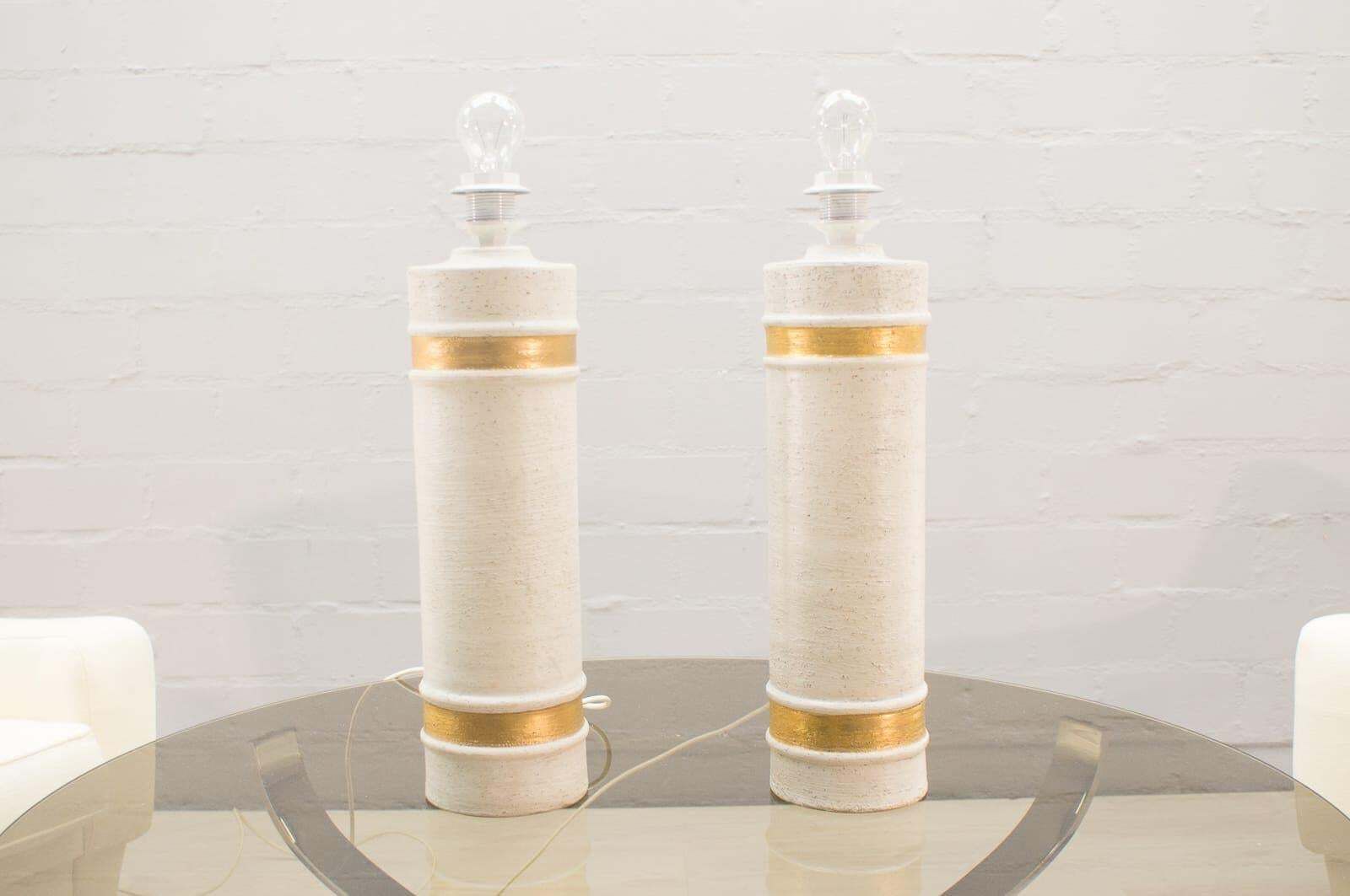 Pair Of Handmade Ceramic Table Lamps By Bitossi For Bergboms Sweden, 1960s photo for sale